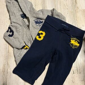 Polo by Ralph Lauren Kids Navy Gray Hooded Sweatsuit with Yellow Details